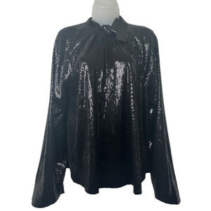 NEW RtA Black Sequin Long Bell Sleeve Top Size L Blouse Lined Party Cocktail D8